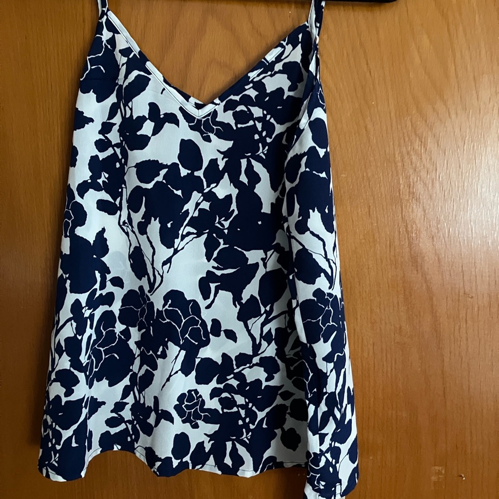 Floral Navy and White Women's Top Small Adjustable